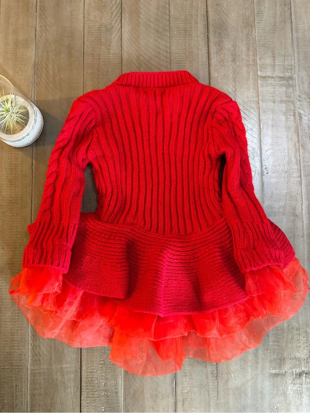 Red Holidays Sweater Cable Knit Tutu Dress with Tulle Trim
